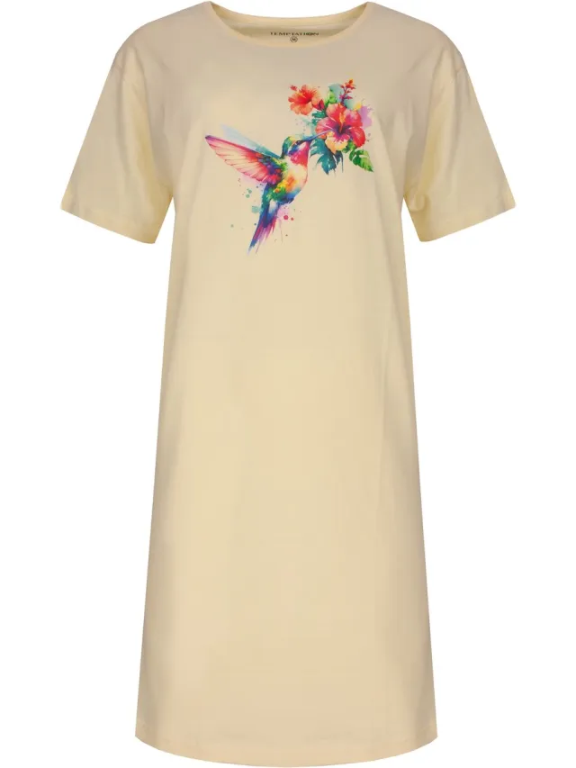 Temptation Dames Big Shirt - korte Mouwen - Geel