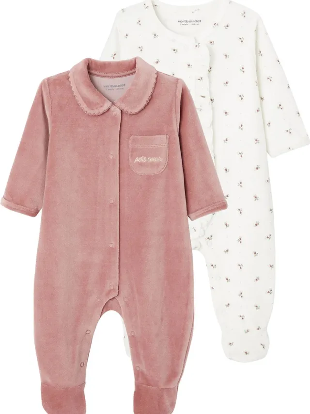 vertbaudet Set van 2 fluwelen pyjamapakjes oudroze