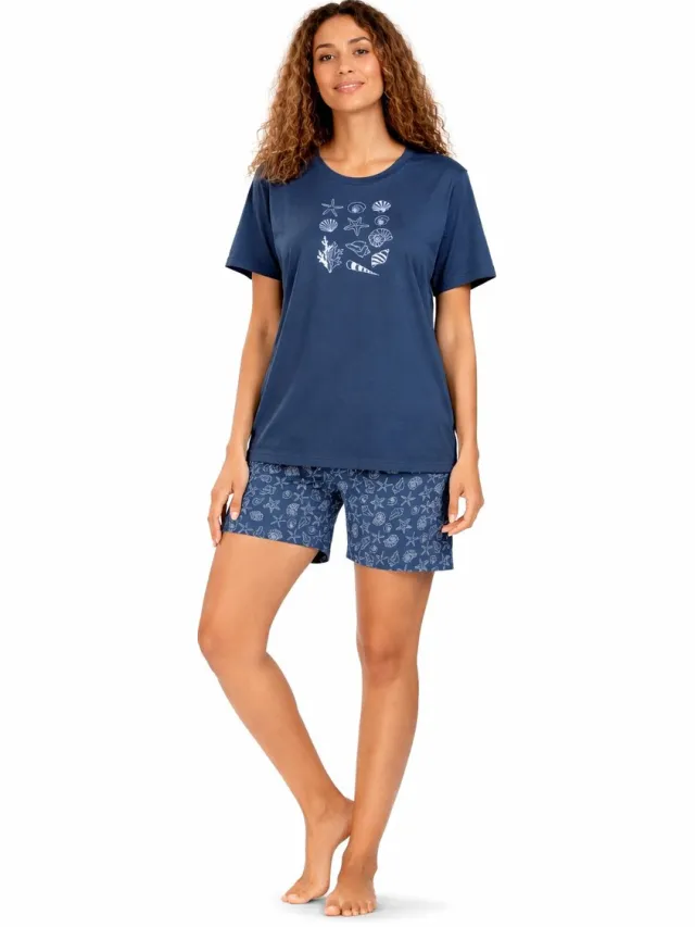 Comtessa Dames Shortama – Blauw – Schelpjes – 100% Katoen Blauw, print