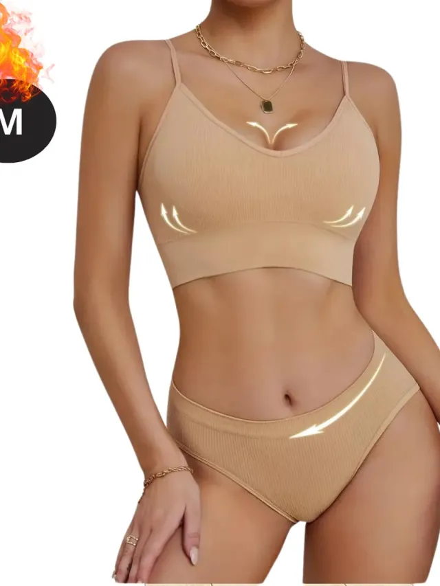 Bovista Lingerie Set Zonder Beugel - Zonder Bandjes - Push-up Bh's - Comfort Beha - Comfortabel - BH - Beige