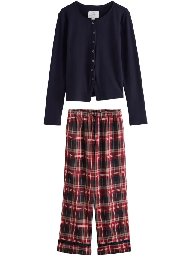Next Dames - Matching Family kerstpyjama met Henley-model - Blauw Red/Navy