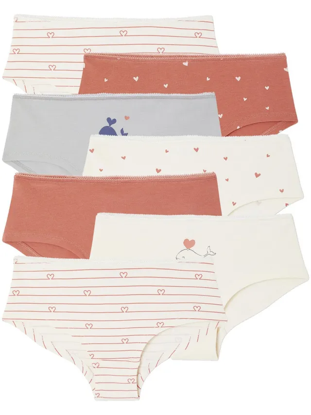 vertbaudet Set van 7 meisjesshorties beige