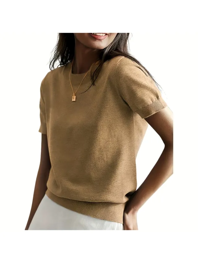 Currero Topje Dames - Top Kleding - Shirt - Blouse - Kort - Volwassen - Geelbruin