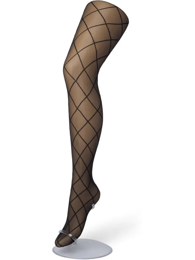 Bonnie Doon Dames Ruiten Panty 30 Denier Zwart - Chique Panty - Ruit Dessin - Brede Boord - Comfort - Ruitjes - Diamant - Geruite Print - Rhombus Tights - Feestelijk - Black - BP201911.101