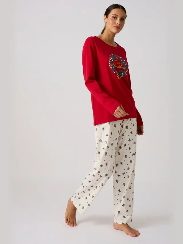 Damart Kerstpyjama van jerseytricot zuiver kamkatoen - Dames - Groen - 54-56 (XXL)