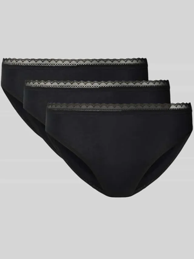 Schiesser Slips in set van 3 met kanten boord model 'Rio' Zwart