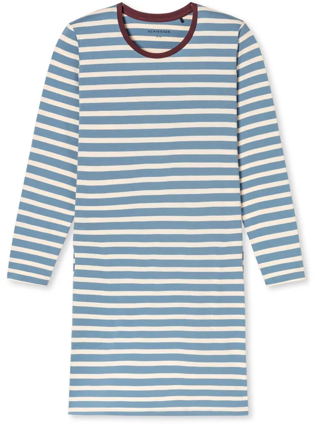 Schiesser Dames Nachthemd lange mouw - Casual Essentials - 38 grijs blauw