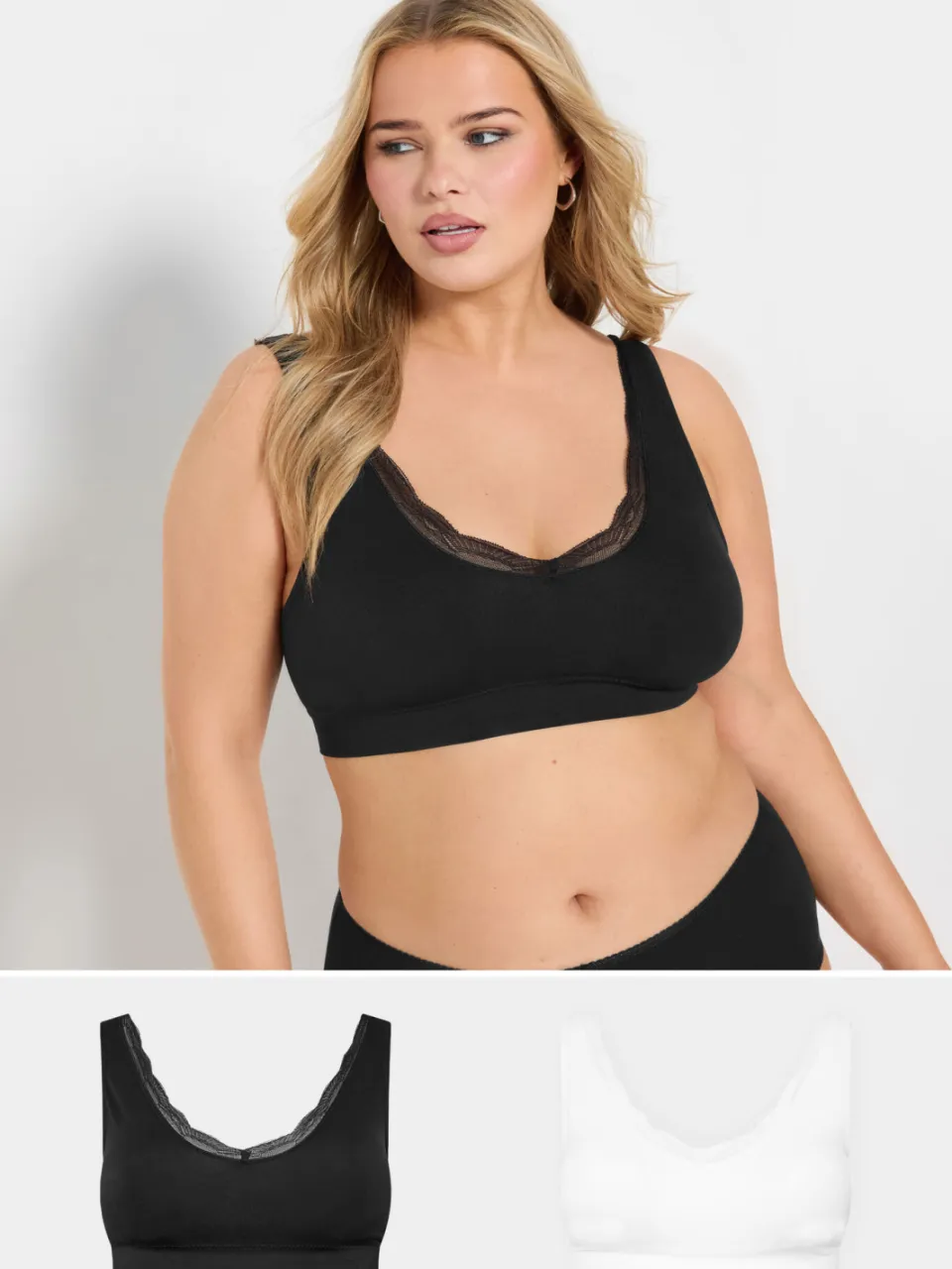 Yours 2 Pack Bralettes Met Kanten Rand In Zwart/Wit-64 Black