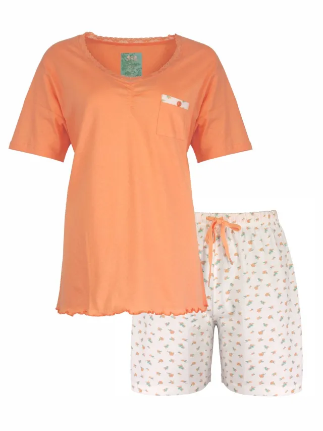 Tenderness Dames Shortama - Pyjama Set - Oranje Roze