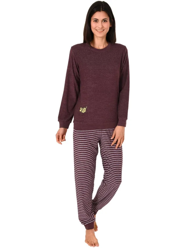 Normann Dames badstof pyjama met manchetten en schattig schapenmotief - 202 201 13 110 beere