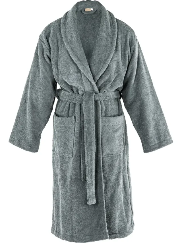 Tiseco Home Studio - Badjas DELUX - 100% katoen - 370 g/m² - badstof - unisex- riem en zakken - Grijs GREY