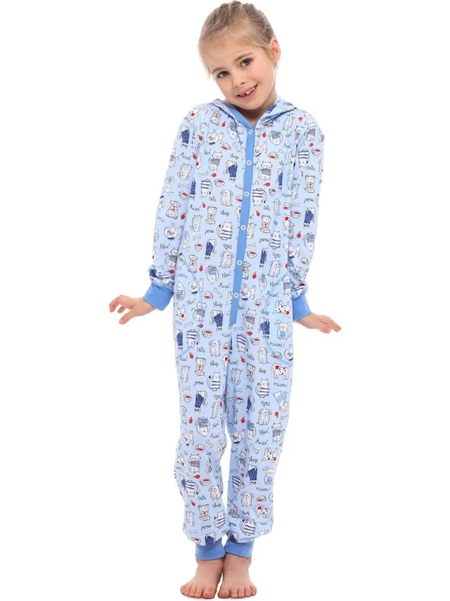Merry Style Kinder Pyjama - ronde hals - lange mouwen - lange broek met zakken - Katoen - MS-MS10-223-PJ - Blau Hunde Katze - 122-128