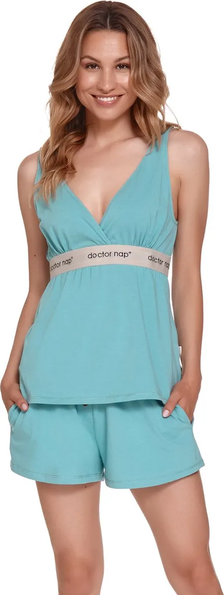 Doctor Nap Pyjama Dames Zomer Shortama Bio Katoen Sage PM.4356 Groen