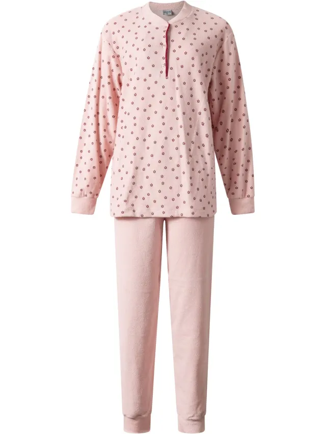 Lunatex winter dames pyjama 124280 - warm aangeruwde badstof - roze