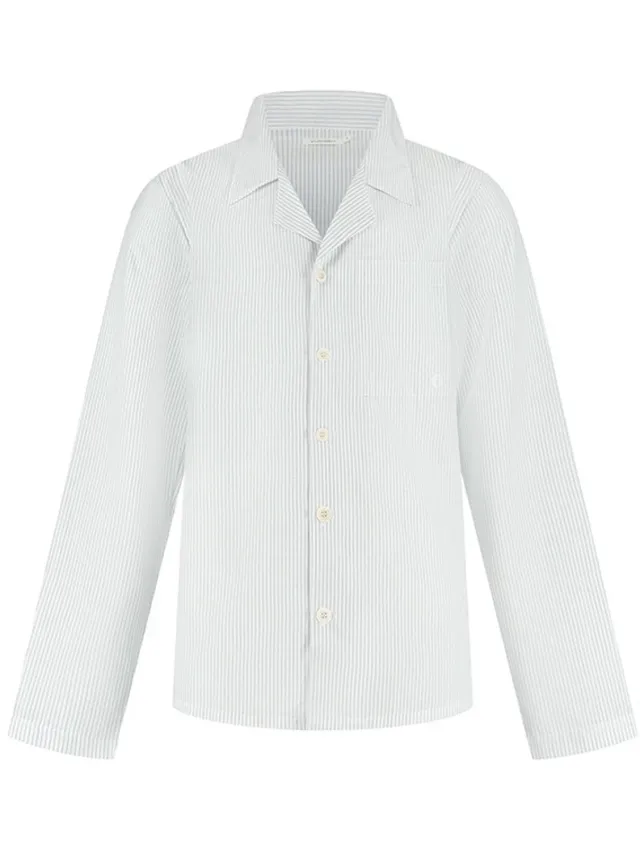 Yumeko pyjamashirt heren katoen TENCEL™ wit/blauw stripe m White-Blue Stripe