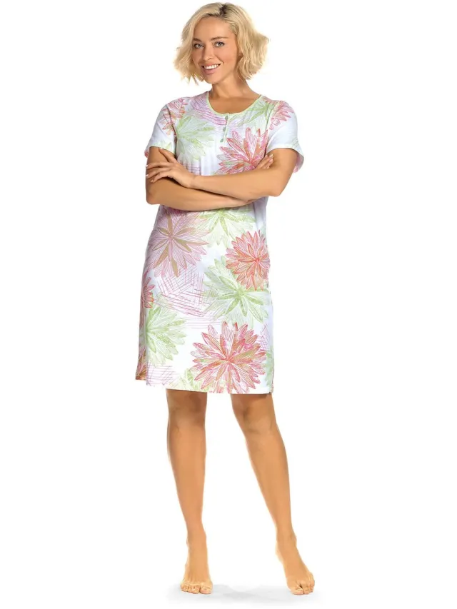 Comtessa Ascafa Nachthemd 'Fresh Flowers' - Dames Nachtmode - Korte Mouw - Groen