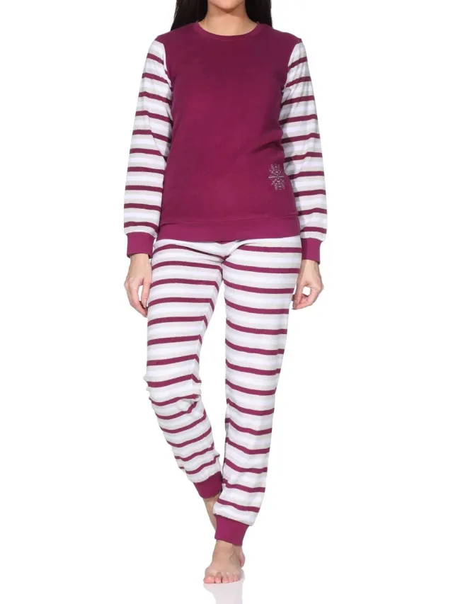 Normann Ringetjes Badstof pyjama voor dames met lange mouwen en ijskristallen beere