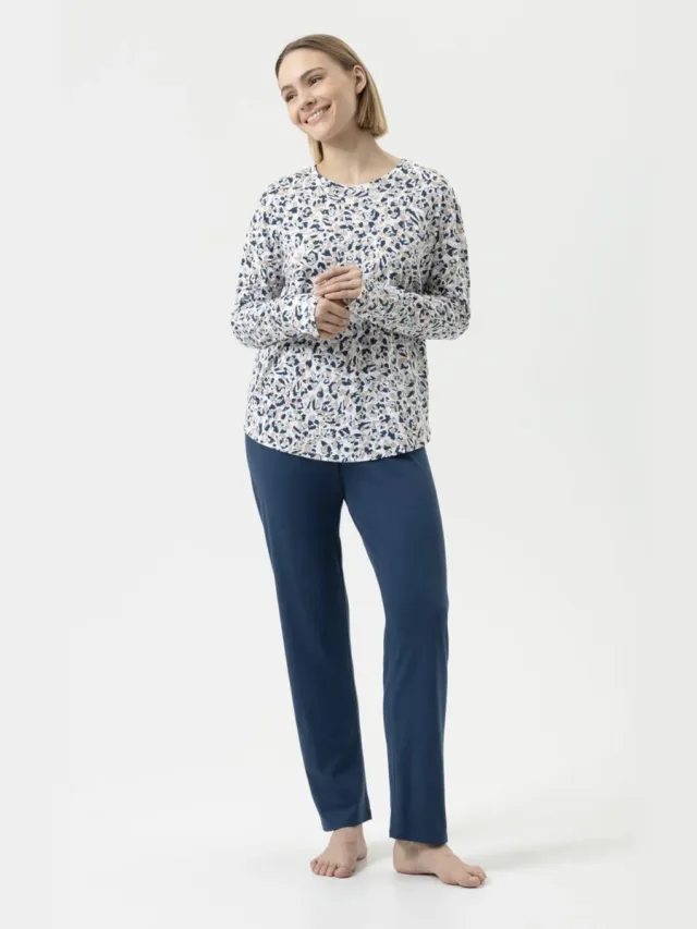 Mey Dames Pyjama – Soft Leo – Lange Mouw & Lange Broek – 100% Katoen – Deep Marine - 48