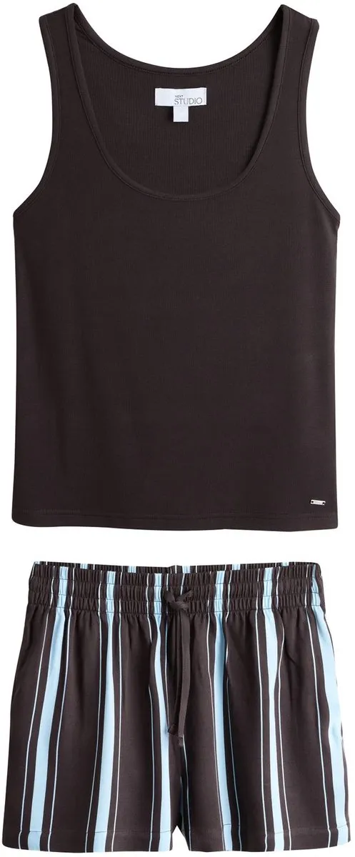 Next Dames - Studio pyjama van geribbeld hemdje met racerback en short - Bruin
