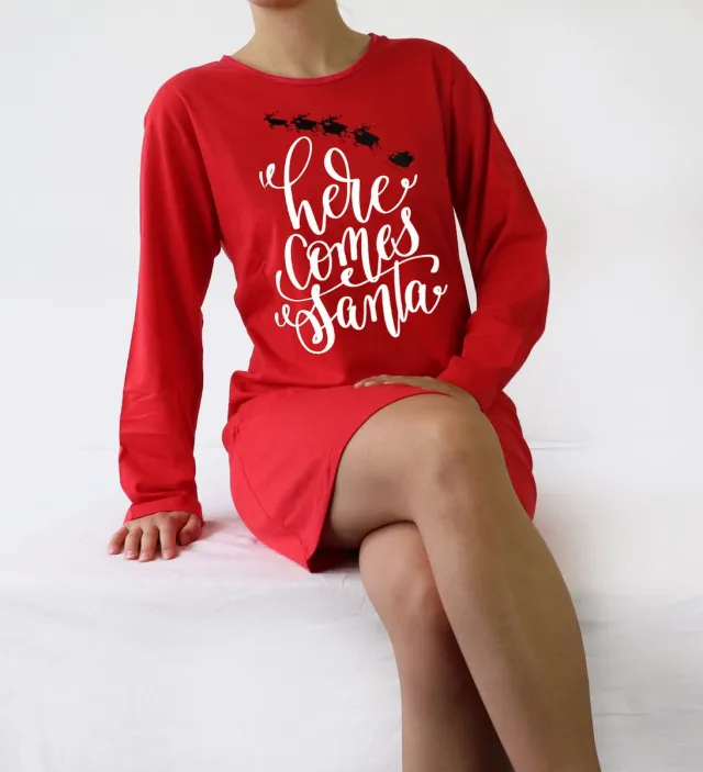 Temptation Dames Nachthemd - 100% Katoen - Kerst - Rood