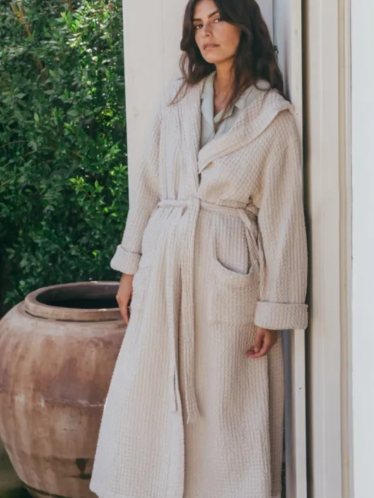 AmourLinen dames vegan Badjas Waffle Snuggle Crème