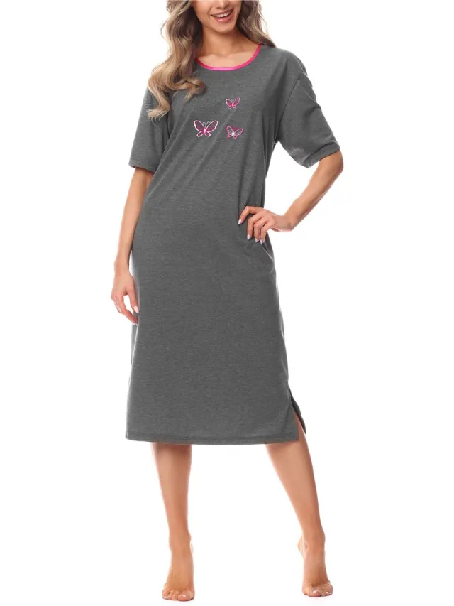 Merry Style Dames Nachthemd - Nachtjapon - Korte Mouwen - Katoen - MS-DR-Malwa-ND-KR - Donker melange