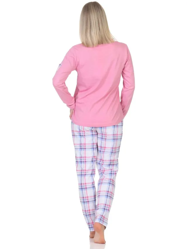 Normann damespyjama met geruite jersey pyjamabroek - ook in grote maten rosa