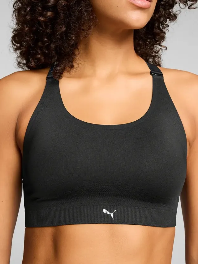 Puma sport bh dames - zonder beugel, voorgevormd, racerback - polyamide - S - Zwart