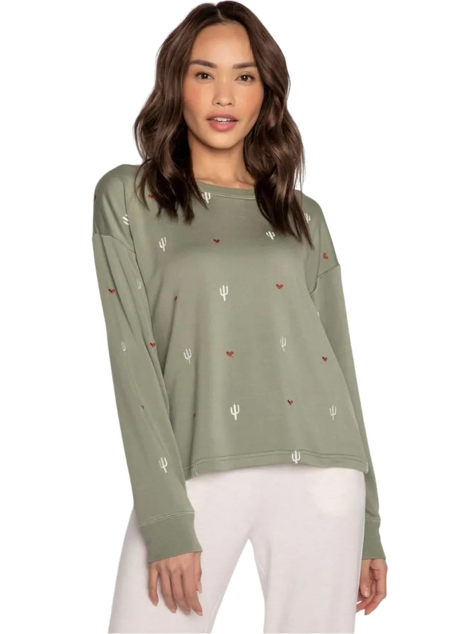 PJ Salvage Dames-shirt van gerecyclede French Terry (Olijf) Olijfgroen
