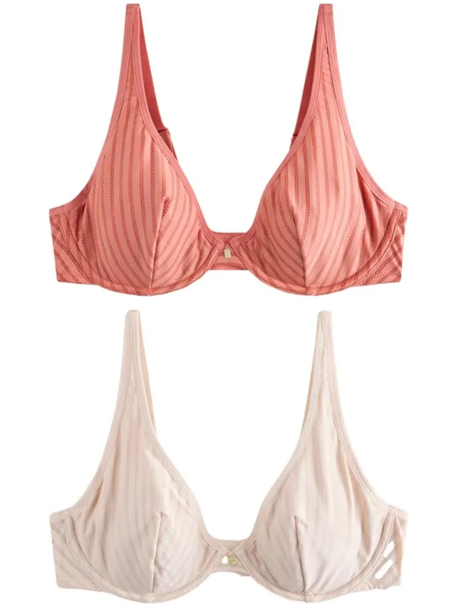 Next Dames - DD+ gestreepte microvezel-bh, set van 2 - Bruin Coral/Ecru