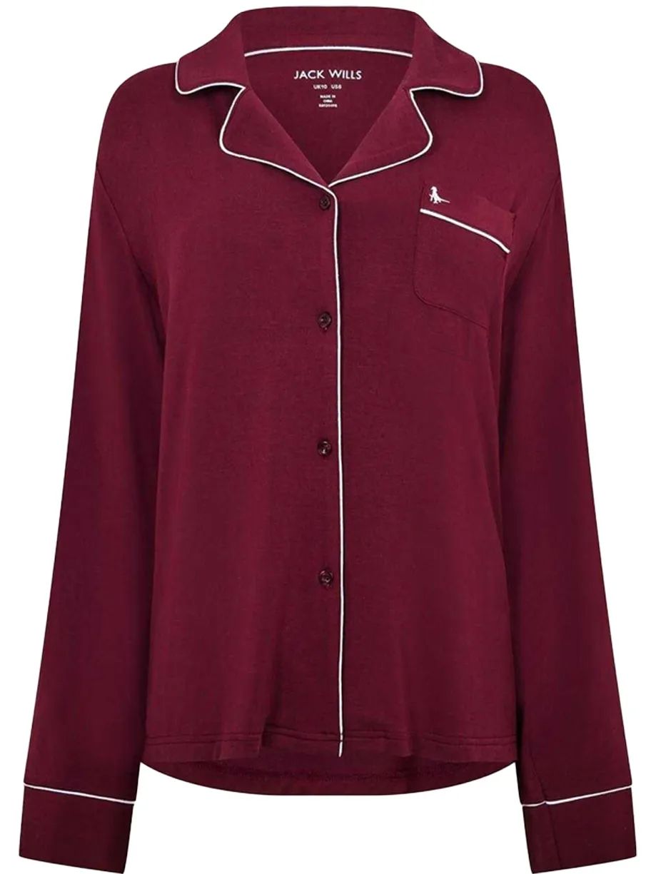 Jack Wills Lange pyjamaset met kraag voor dames (Wijn) wijnrood, foto 2