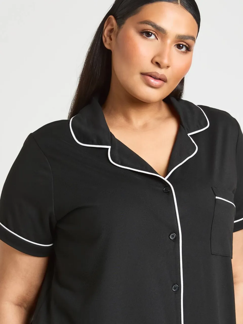 boohoo Dames Nachthemd Met Contrastbiezen En Korte Mouwen zwart, foto 3
