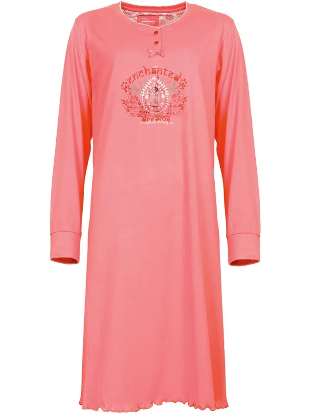 Tenderness Dames Nachthemd - Polo Sluiting - Oranje/Roze