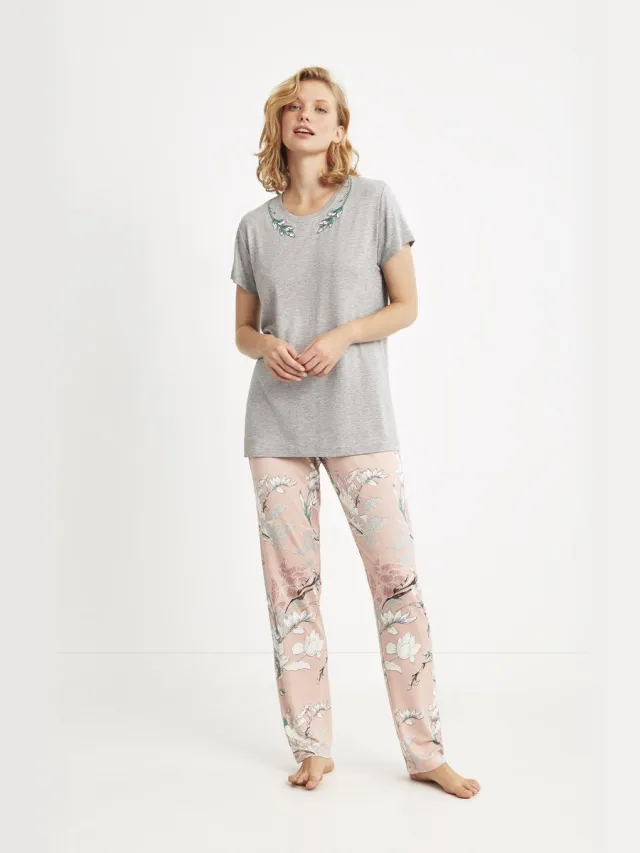 Catherine's Dames Pyjama Set, Korte Mouwen Grijs