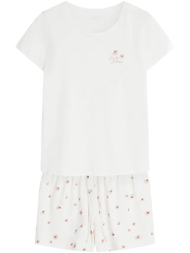 ESOTIQ Daisy - Pyjamaset - Crèmekleurig - Katoen - T-shirt met korte mouwen en short