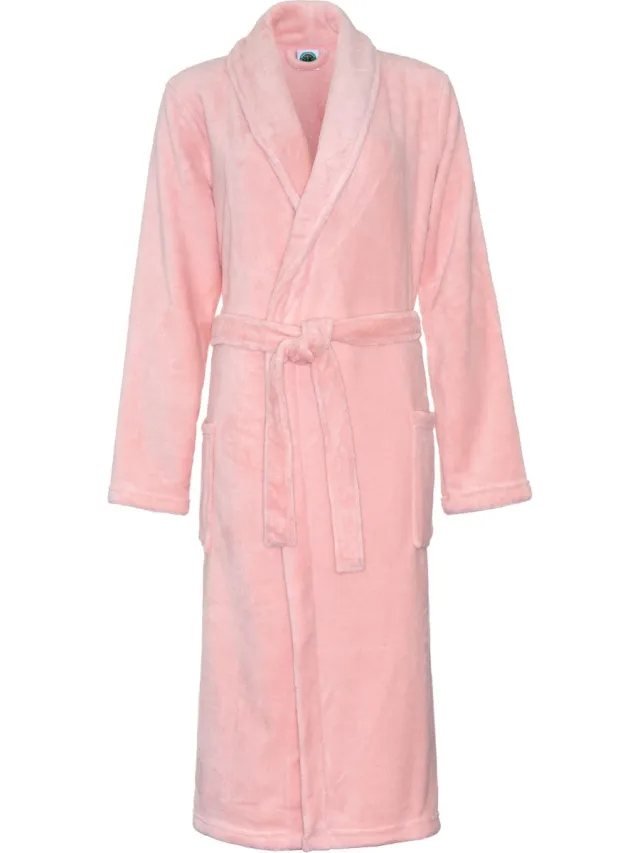 Relax Company Dames badjas fleece – sjaalkraag – oudroze badjas dames –