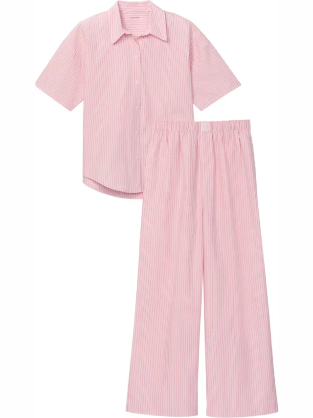Calvin Klein Dames Pyjama in Poplinkatoen - Cera Stripe Cradle Pink