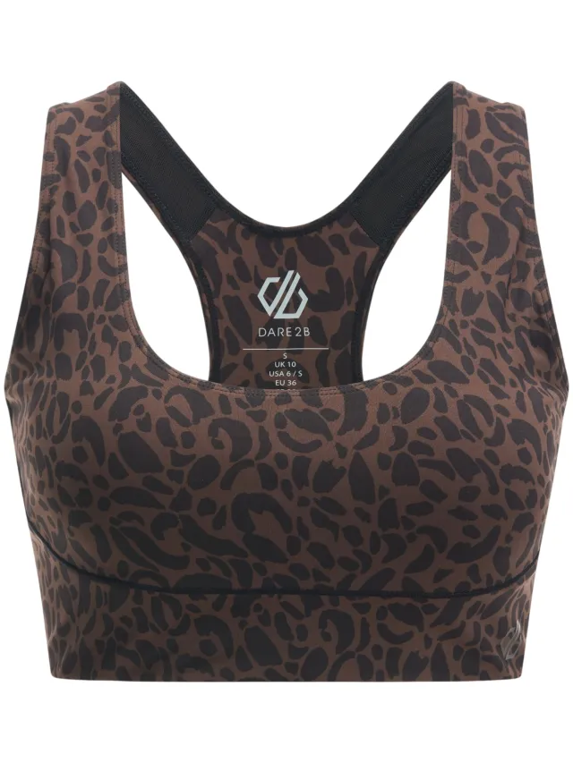 Dare 2b Sportbeha met luipaardprint voor dames – Influential (Warme chocoladesaus) Bruin