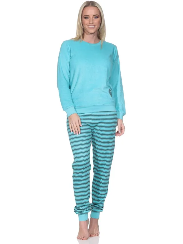 Normann dames badstof pyjama met manchetten, pyjama met hartmotief – ook in grote maten türkis