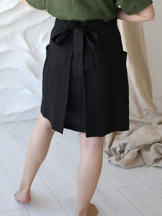 Amber Linen dames vegan Wikkelrok Japan Zwart, foto 2