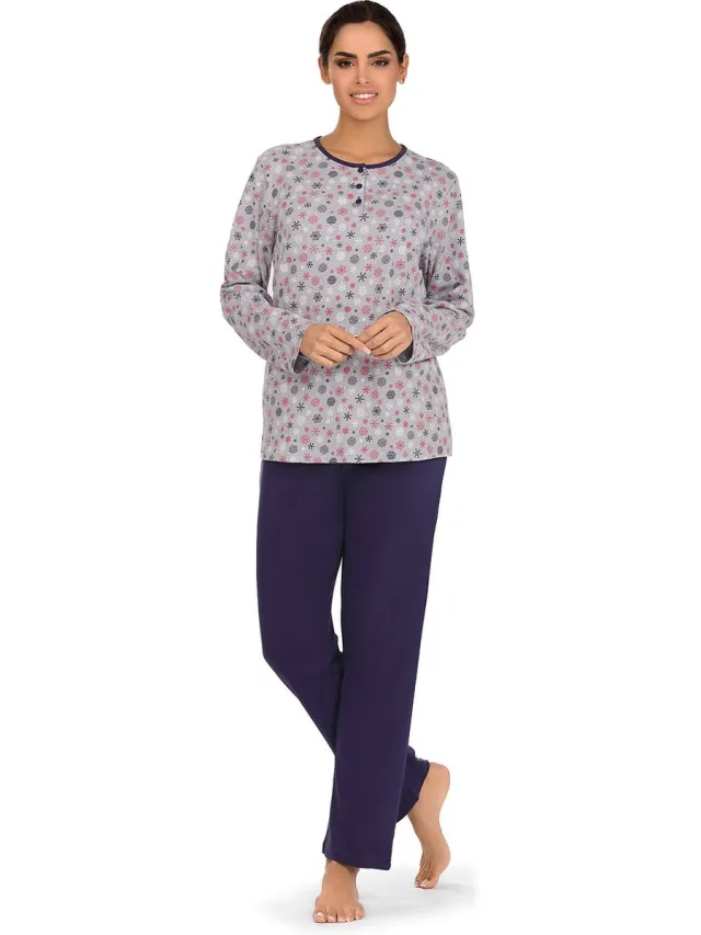 Comtessa Interlock Pyjama ‘Snow Time’ - Lange Mouw - Grijs Blauw