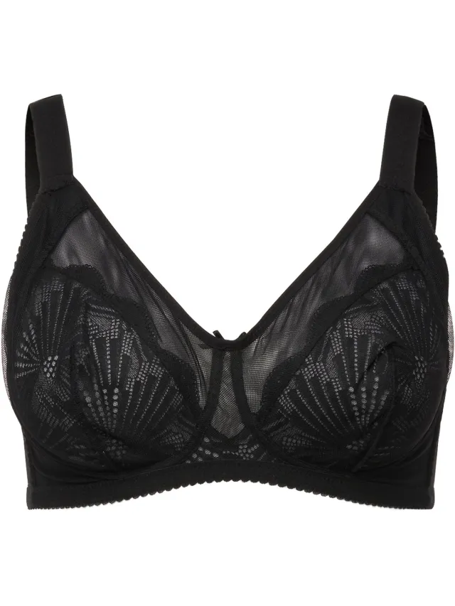 Ulla Popken Dames - BH zonder beugel mesh kant - Zwart