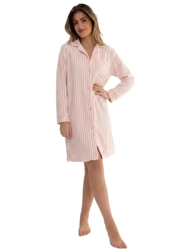 Cocodream Quality Cocodream Velours Doorknoop Nachthemd 'Open Pink' - Dames Nachtmode - Lange Mouw - Roze