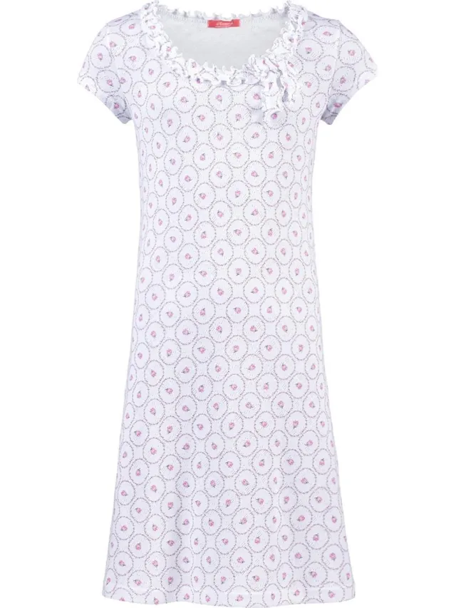 Hanssop Exclusief Luxueus Kinder nachtkleding ; een Luxe mooi zacht roze Roosjes print Girly Nachthemd met een verfijnde hals verwerking én een perfect zittend wit ondergoed setje