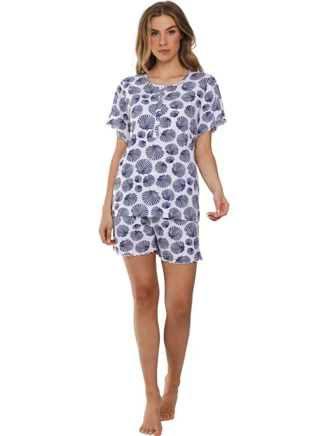 Pastunette Shortama Sea Breeze - Wit/Blauw - Bio Katoen
