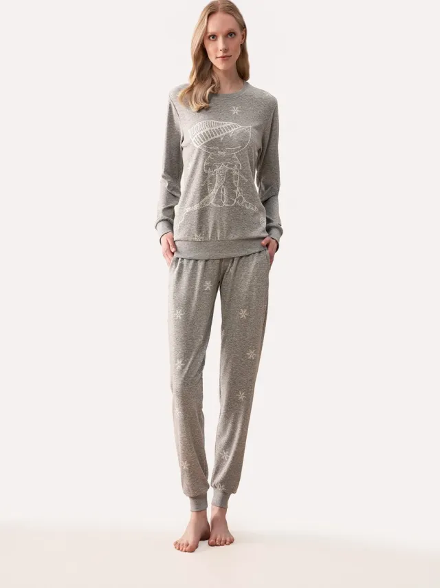 Feyza Pyjama Set Voor Dames, Lange Mouwen Grijs