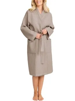 Damella Cotton Jersey Waffle Robe Beige,Blauw