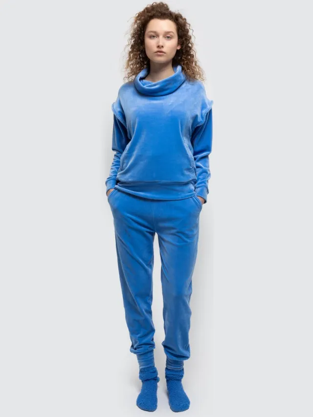 Lords & Lilies huispak dames velours - hemelsblauw - 242-52-TPC-V/877
