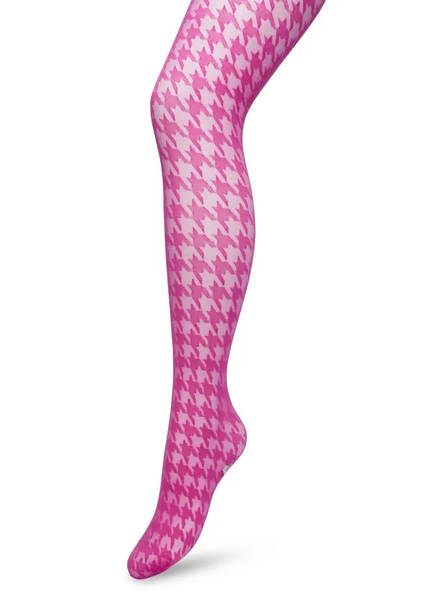 Bonnie Doon Houndstooth Panty 50 Denier Roze Dames - Pied de Poule - Print - Gladde Naden - Maximaal Draagcomfort - Houndstooth Tights - Chique Panty - Feestelijk - Fel Roze - Rose Violet - BP221903.339