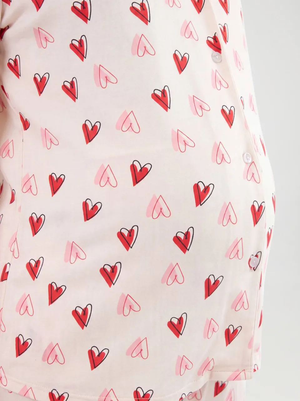 boohoo Dames Zwangerschaps Pyjama Set Met Hartjesprint, Lange Mouwen Shirt & Broek wit, foto 3